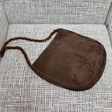 CHANEL 26S LARGE HOBO BAG 33 IN DARK BROWN SUEDE TORTOISE RESIN CHAIN