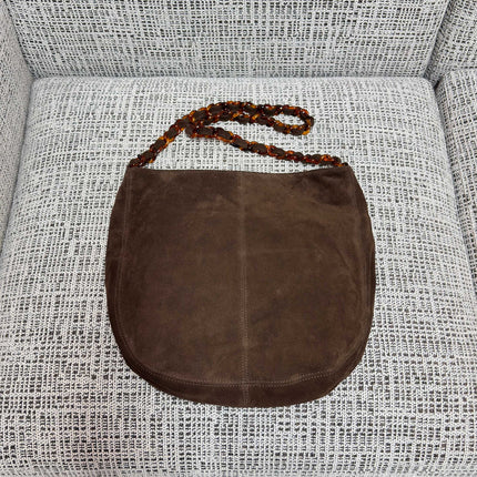 CHANEL 26S LARGE HOBO BAG 33 IN DARK BROWN SUEDE TORTOISE RESIN CHAIN