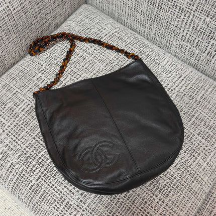 CHANEL 26S LARGE HOBO BAG 33 IN BLACK LAMBSKIN TORTOISE RESIN CHAIN