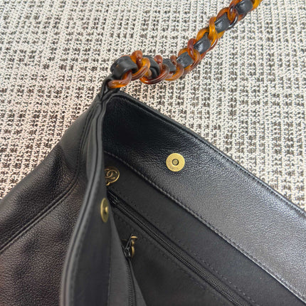 CHANEL 26S LARGE HOBO BAG 33 IN BLACK LAMBSKIN TORTOISE RESIN CHAIN