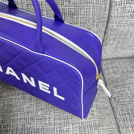 CHANEL 26S BOWLING BAG LARGE 46 IN BLUE PURPLE AND WHITE CALFSKIN GOLD HARDWARE