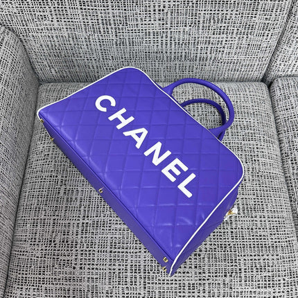 CHANEL 26S BOWLING BAG LARGE 46 IN BLUE PURPLE AND WHITE CALFSKIN GOLD HARDWARE