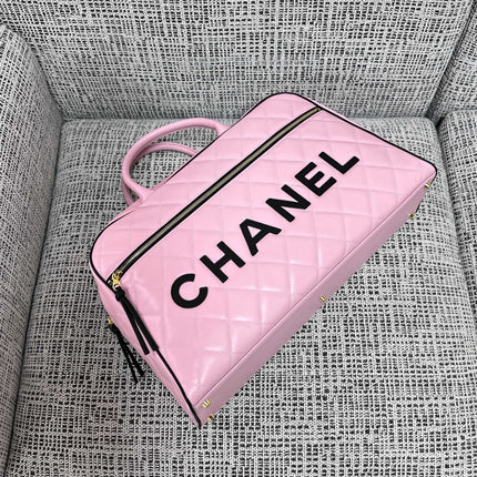 CHANEL 26S BOWLING BAG LARGE 46 IN LIGHT PINK AND BLACK CALFSKIN GOLD HARDWARE