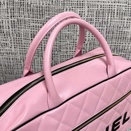 CHANEL 26S BOWLING BAG LARGE 46 IN LIGHT PINK AND BLACK CALFSKIN GOLD HARDWARE