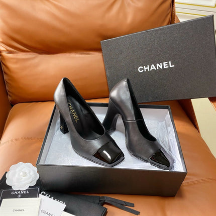 CHANEL 26S HIGH-HEEL 90 MM IN BLACK PATENT AND GUNMETAL LAMBSKIN