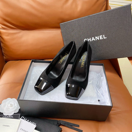 CHANEL 26S HIGH-HEEL 90 MM IN BLACK SUEDE AND LAMBSKIN