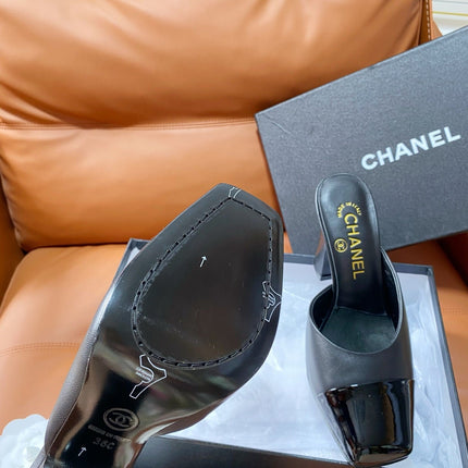 CHANEL 26S HIGH-HEEL MULES 90 MM IN BLACK LAMBSKIN