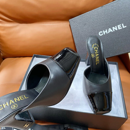 CHANEL 26S HIGH-HEEL MULES 90 MM IN BLACK LAMBSKIN