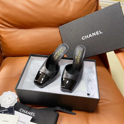 CHANEL 26S HIGH-HEEL MULES 90 MM IN BLACK LAMBSKIN