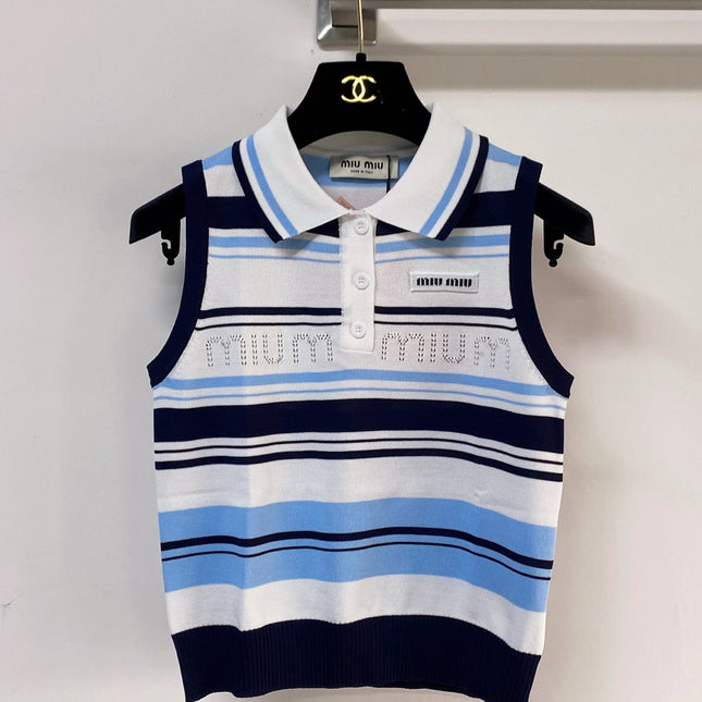 MIUMIU 26S SLEEVELESS KNIT POLO TOP STYLE 1125