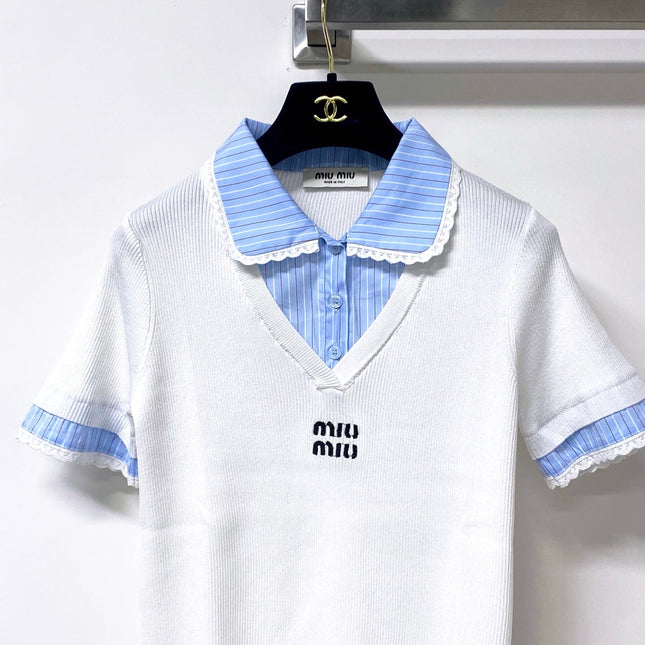 MIUMIU 26S SHORT-SLEEVED KNIT POLO SHIRT STYLE 1054