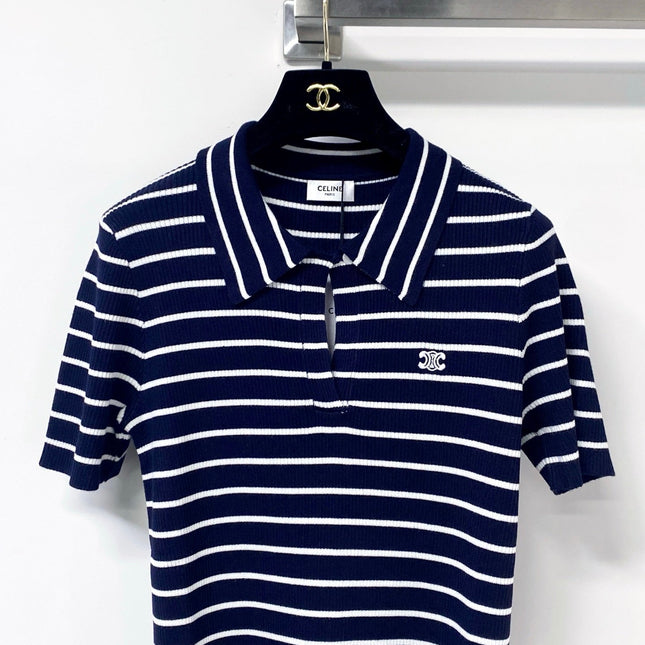 CELINE 26S STRIPED SHORT-SLEEVE POLO SHIRT 490