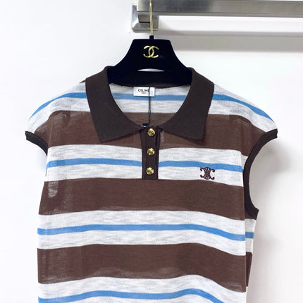 CELINE 26S STRIPED SLEEVELESS POLO SHIRT 481