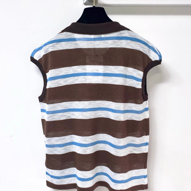 CELINE 26S STRIPED SLEEVELESS POLO SHIRT 481