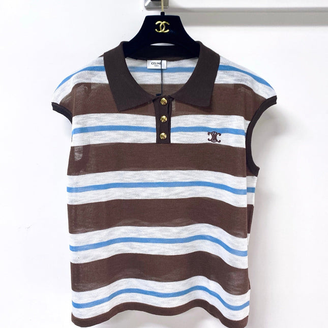 CELINE 26S STRIPED SLEEVELESS POLO SHIRT 481