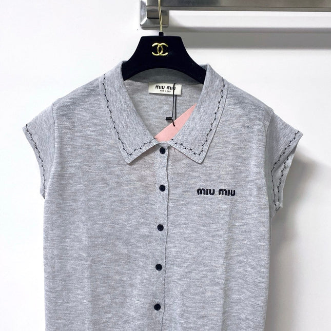 MIUMIU 26S SLEEVELESS KNIT POLO TOP 1167