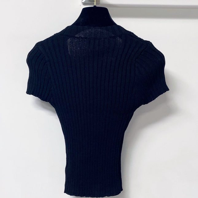 CHANEL 26S SHORT SLEEVE V-NECK KNIT TOP STYLE 1240