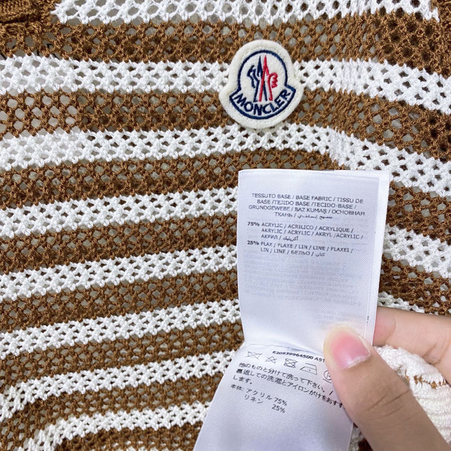 MONCLER 26S SLEEVELESS STRIPED KNIT POLO TOP 674