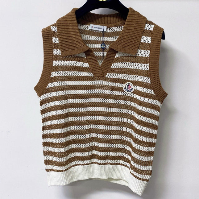 MONCLER 26S SLEEVELESS STRIPED KNIT POLO TOP 674