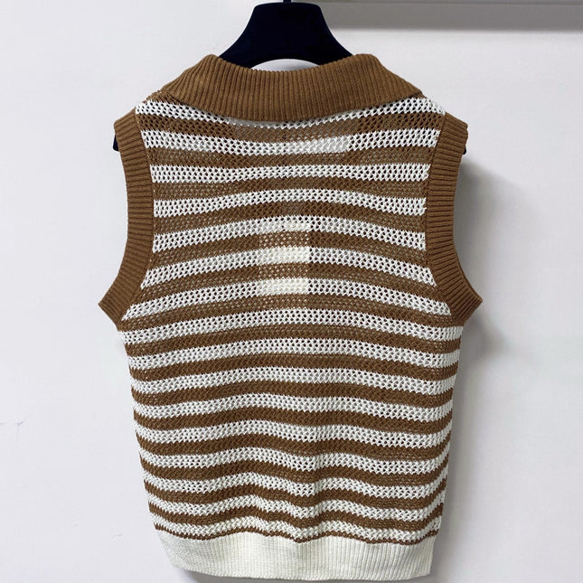 MONCLER 26S SLEEVELESS STRIPED KNIT POLO TOP 674