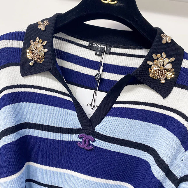 CHANEL 26S EMBELLISHED KNIT POLO TOP 1470