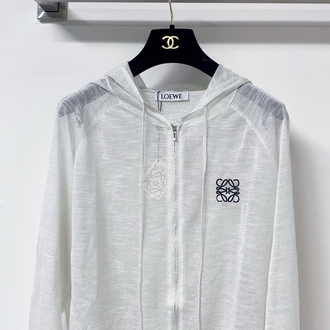 LOEWE 26S SHEER KNIT ZIP-UP HOODIE 596