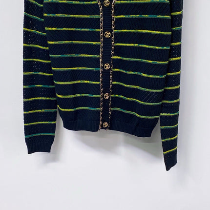CHANEL 26S STRIPED V-NECK KNIT CARDIGAN 1520