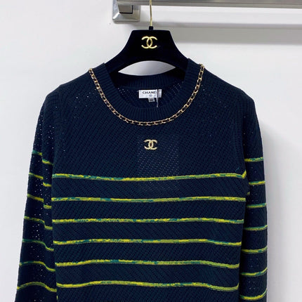 CHANEL 26S STRIPED CREWNECK KNIT SWEATER 1518