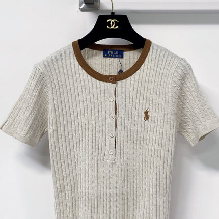 RALPH LAUREN 26S SHORT-SLEEVE CABLE-KNIT TOP 762