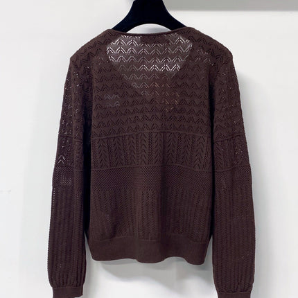 MIUMIU 26S V-NECK OPENWORK KNIT CARDIGAN 1290