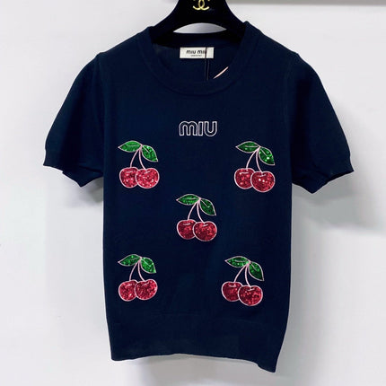 MIUMIU 26S SHORT-SLEEVE KNIT TOP 1291