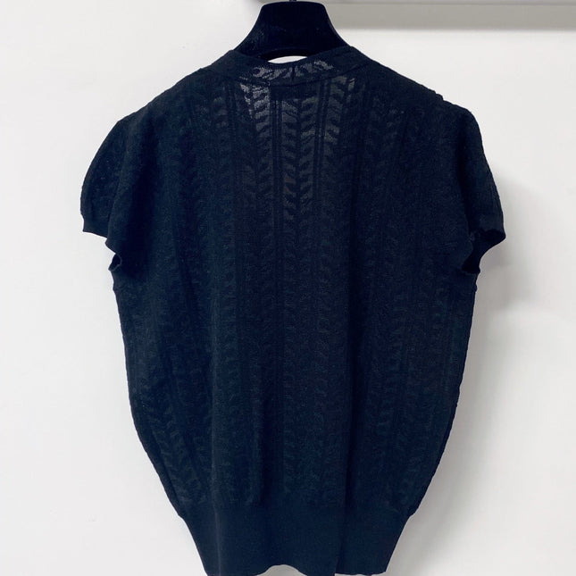 MIUMIU 26S V-NECK SHORT-SLEEVE KNIT TOP 1283