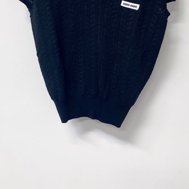 MIUMIU 26S V-NECK SHORT-SLEEVE KNIT TOP 1283