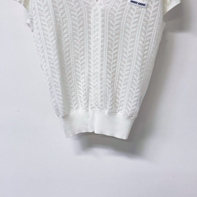 MIUMIU 26S V-NECK SHORT-SLEEVE KNIT TOP 1282