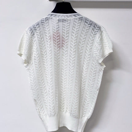 MIUMIU 26S V-NECK SHORT-SLEEVE KNIT TOP 1282
