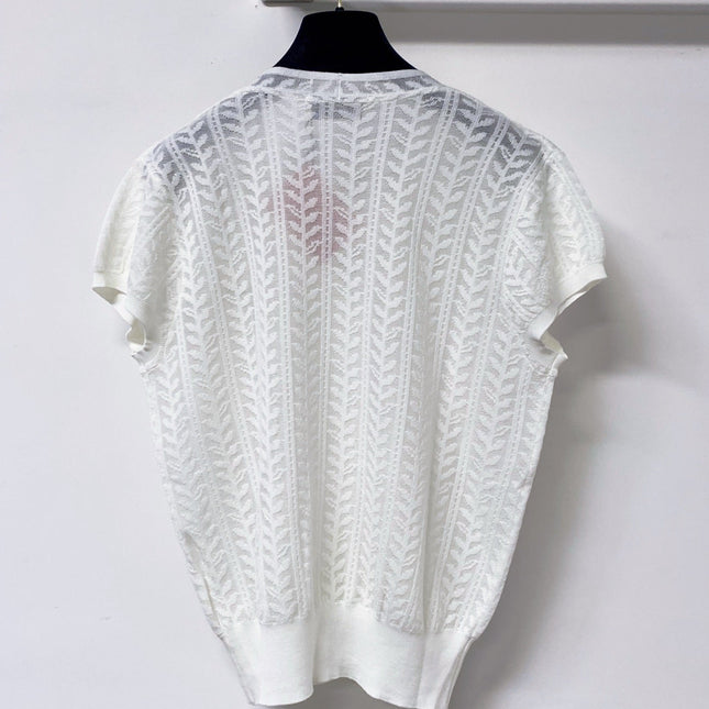 MIUMIU 26S V-NECK SHORT-SLEEVE KNIT TOP 1282