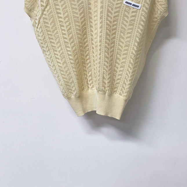 MIUMIU 26S V-NECK SHORT-SLEEVE KNIT TOP 1281