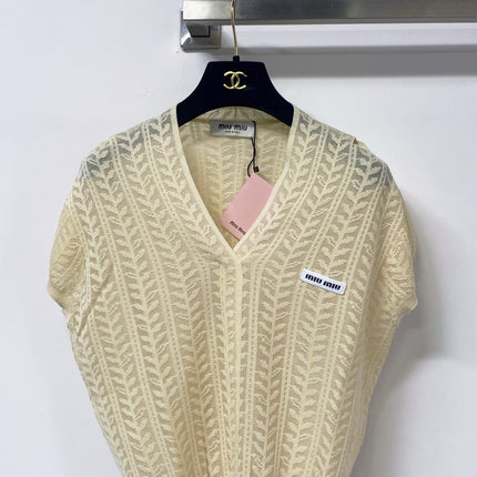 MIUMIU 26S V-NECK SHORT-SLEEVE KNIT TOP 1281