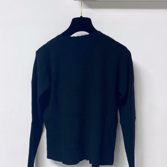 CHANEL 26S LACE-SHOULDER RIBBED KNIT HENLEY TOP 1675