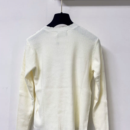CHANEL 26S LACE-SHOULDER RIBBED KNIT HENLEY TOP 1674