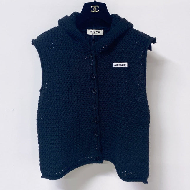 MIUMIU 26S HOODED OPEN-MESH KNIT VEST 1581