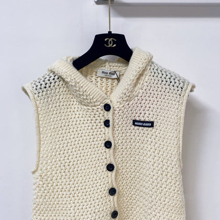 MIUMIU 26S HOODED OPEN-MESH KNIT VEST 1580