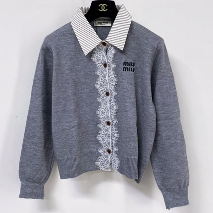MIUMIU 26S LACE-TRIMMED COLLARED CARDIGAN 1529