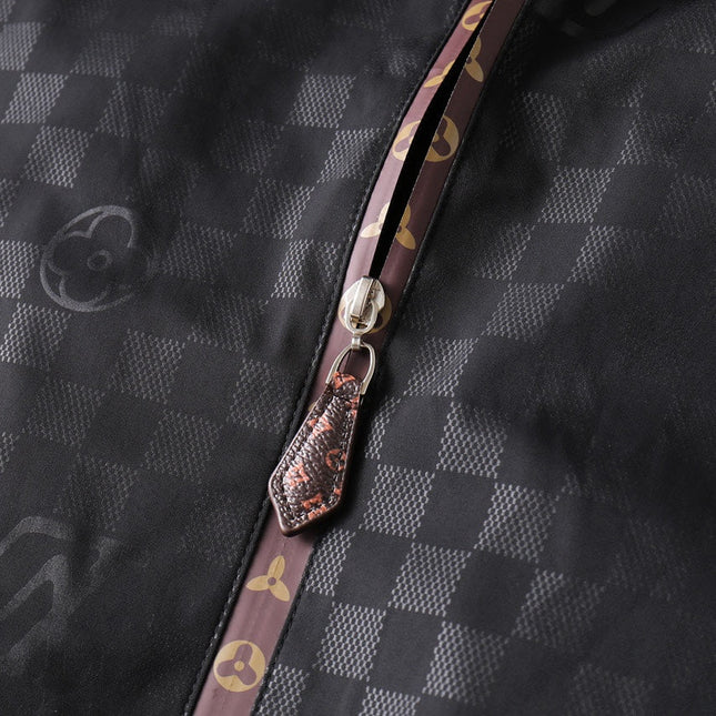 LV HOODED JACKET IN BLACK DAMIER AND BROWN TRIM 239036