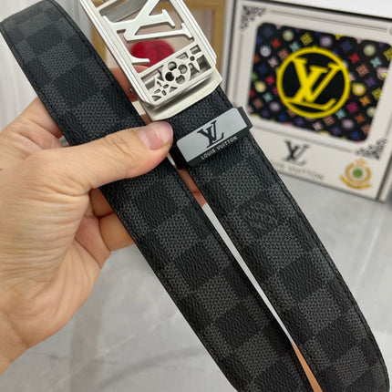 LV 25S BELT 35 MM IN BLACK MIX GREY CALFSKIN 593275