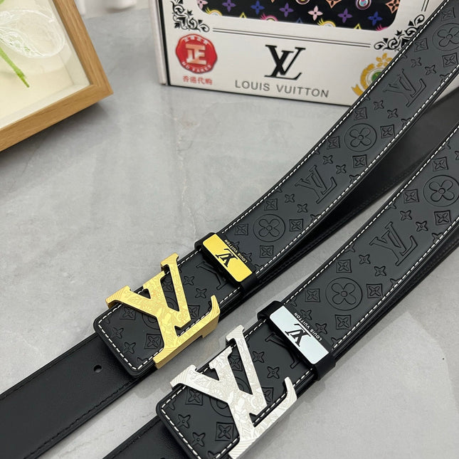 LV 25S BELT 38 MM IN BLACK CALFSKIN STAMP LOGO 593292