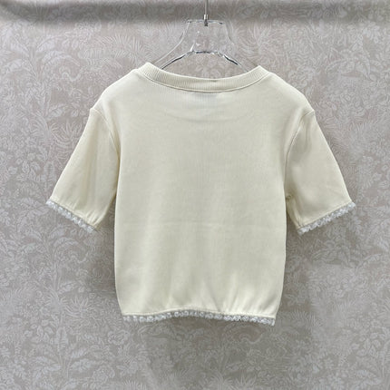 MIUMIU TEXTURED SHORT-SLEEVE LACE TOP 275100