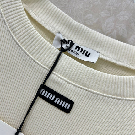 MIUMIU TEXTURED SHORT-SLEEVE LACE TOP 275100