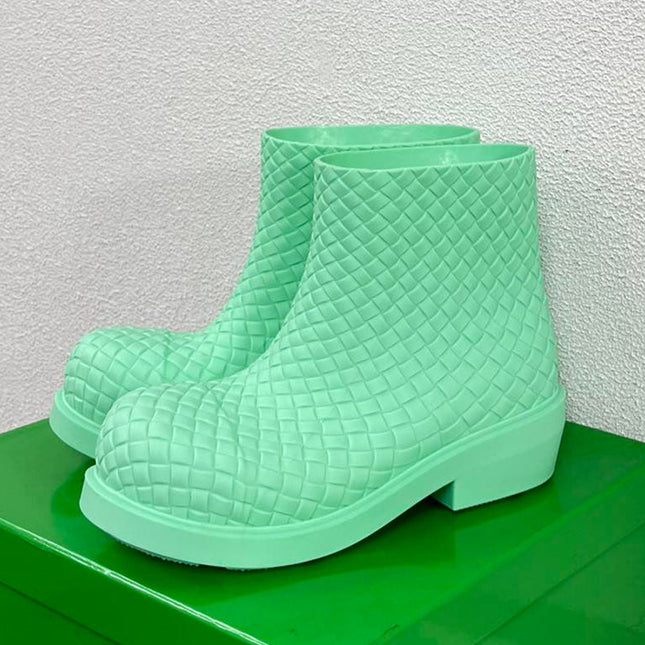 FIREMAN BOOTS IN GREEN MINT RUBBER WITH ICONIC INTRECCIO MOTIF