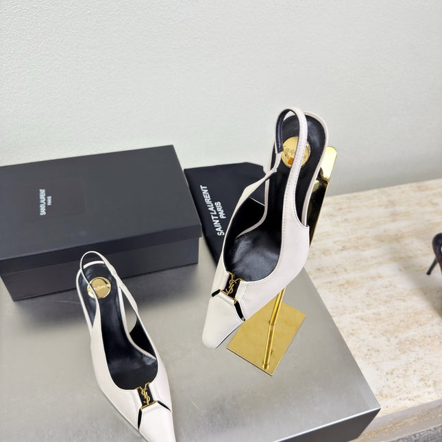 YSL 26S SLINGBACK HIGH HEELS 105 MM IN CREAM WHITE CALFSKIN